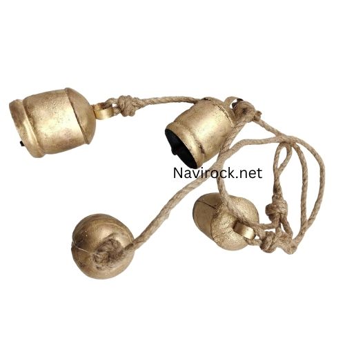 Vintage 4 Cow Bells Cluster on Rope Large Rustic Lucky Cow Bells On Rope Wall Hanging Home & Office Decor