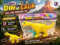 Dinosaur Toy - Abs Plastic, Standard Size, Yellow With Blue & Green Minis, Pull-back Light Action