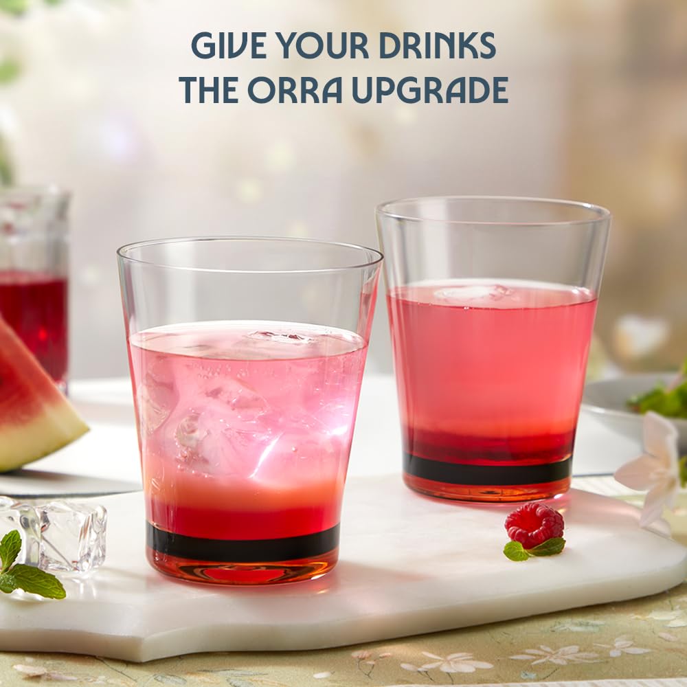 Borosil 300ml x 6pc Orra Orange Glass Set | Tumblers with Color Base | Stylish Drinking Glasses for Water, Juice & Soft Drinks | Elegant Glassware for Home, Parties & Gifting BGFGSD00042