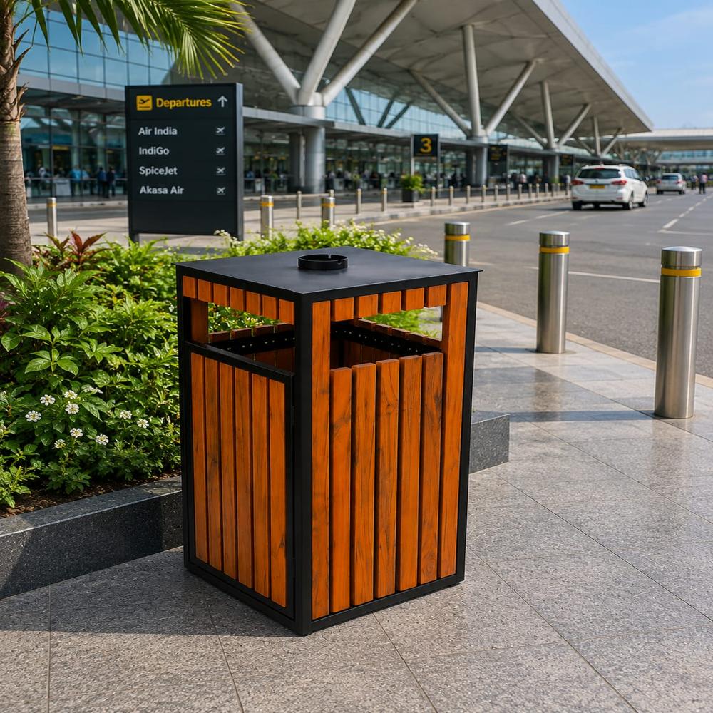 Teak Wood Ash Tray Dustbin 80L