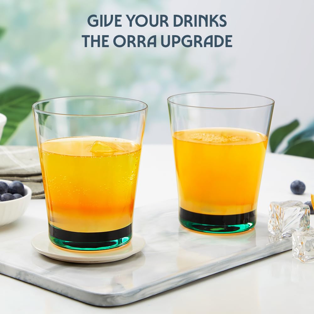 Borosil 250ml x 6pc Orra Green Glass Set | Tumblers with Color Base | Stylish Drinking Glasses for Water, Juice & Soft Drinks | Elegant Glassware for Home, Parties & Gifting
