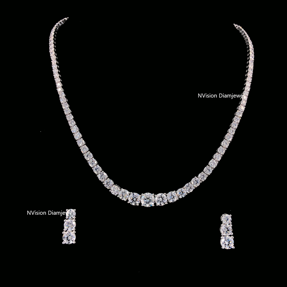 Classic LabGrown Solitaire Tennis Necklace & Matching Triple-Drop Earrings