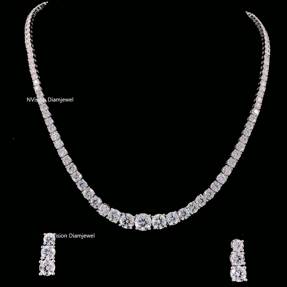 Classic LabGrown Solitaire Tennis Necklace & Matching Triple-Drop Earrings