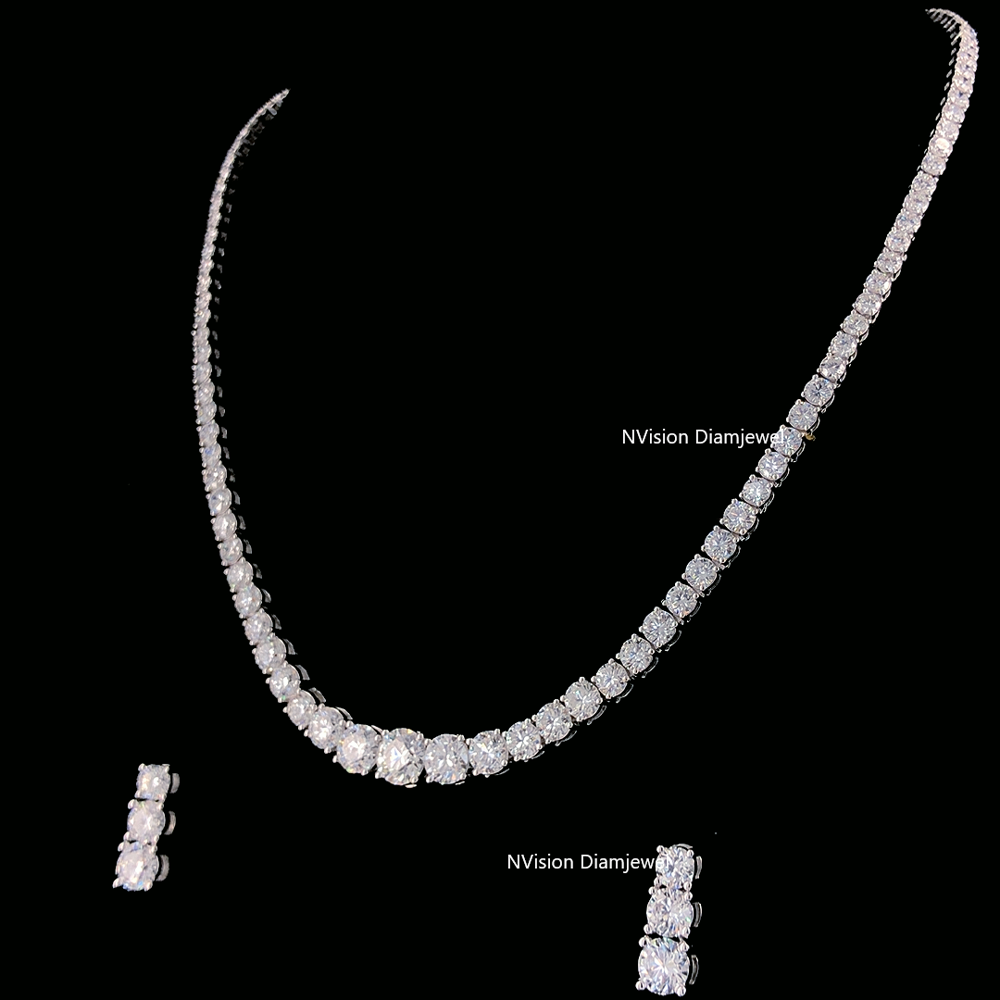 Classic LabGrown Solitaire Tennis Necklace & Matching Triple-Drop Earrings