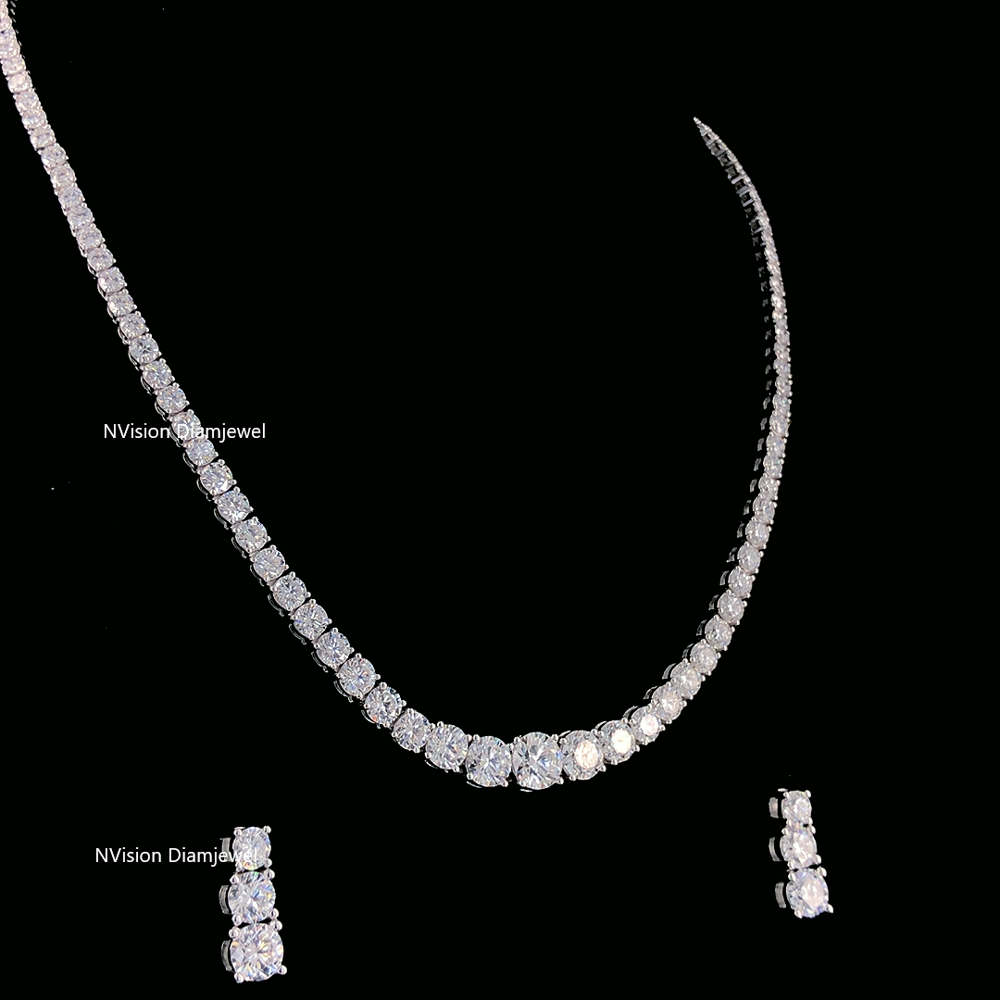 Classic LabGrown Solitaire Tennis Necklace & Matching Triple-Drop Earrings