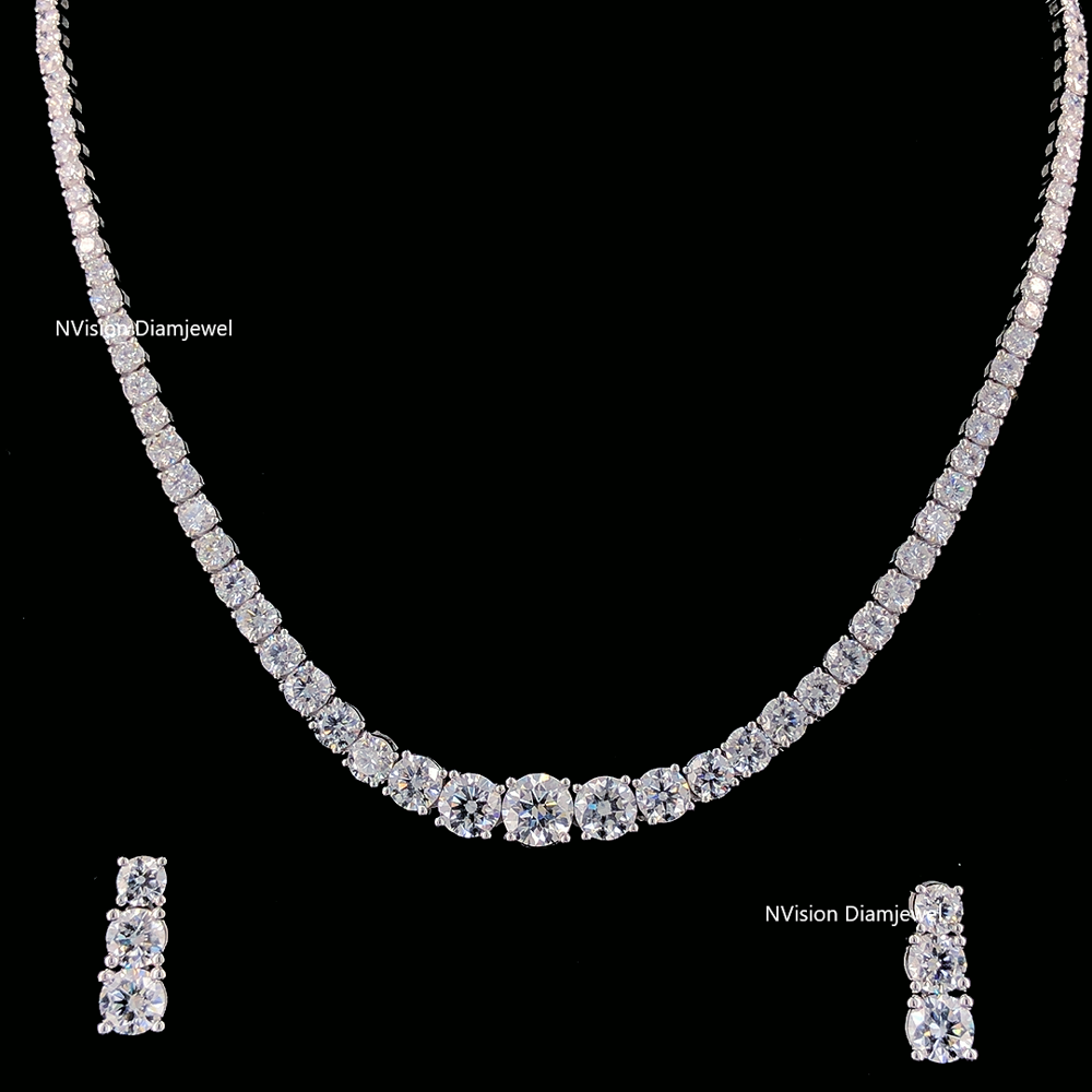 Classic LabGrown Solitaire Tennis Necklace & Matching Triple-Drop Earrings