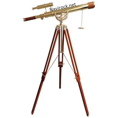 Vintage Maritime Anchor Master Telescope Double Barrel Adjustable Wooden Tripod Royal Educational Telescopes Shiny Finish Brown Leather Nautical Home Decor & Office