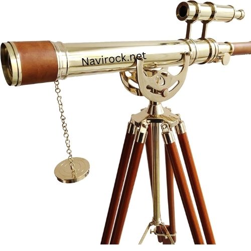 Vintage Maritime Anchor Master Telescope Double Barrel Adjustable Wooden Tripod Royal Educational Telescopes Shiny Finish Brown Leather Nautical Home Decor & Office