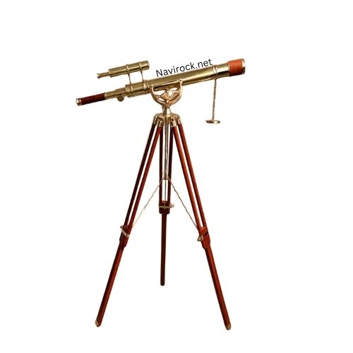 Vintage Maritime Anchor Master Telescope Double Barrel Adjustable Wooden Tripod Royal Educational Telescopes Shiny Finish Brown Leather Nautical Home Decor & Office