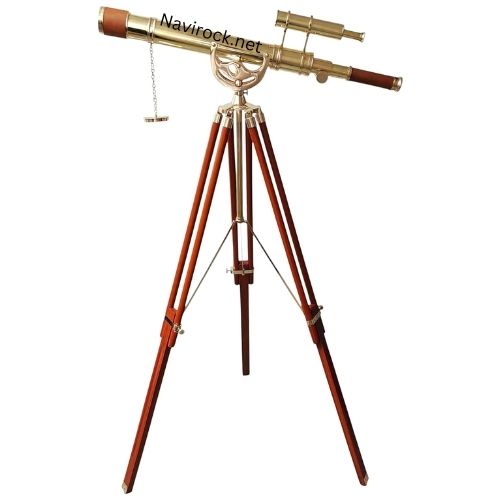 Vintage Maritime Anchor Master Telescope Double Barrel Adjustable Wooden Tripod Royal Educational Telescopes Shiny Finish Brown Leather Nautical Home Decor & Office