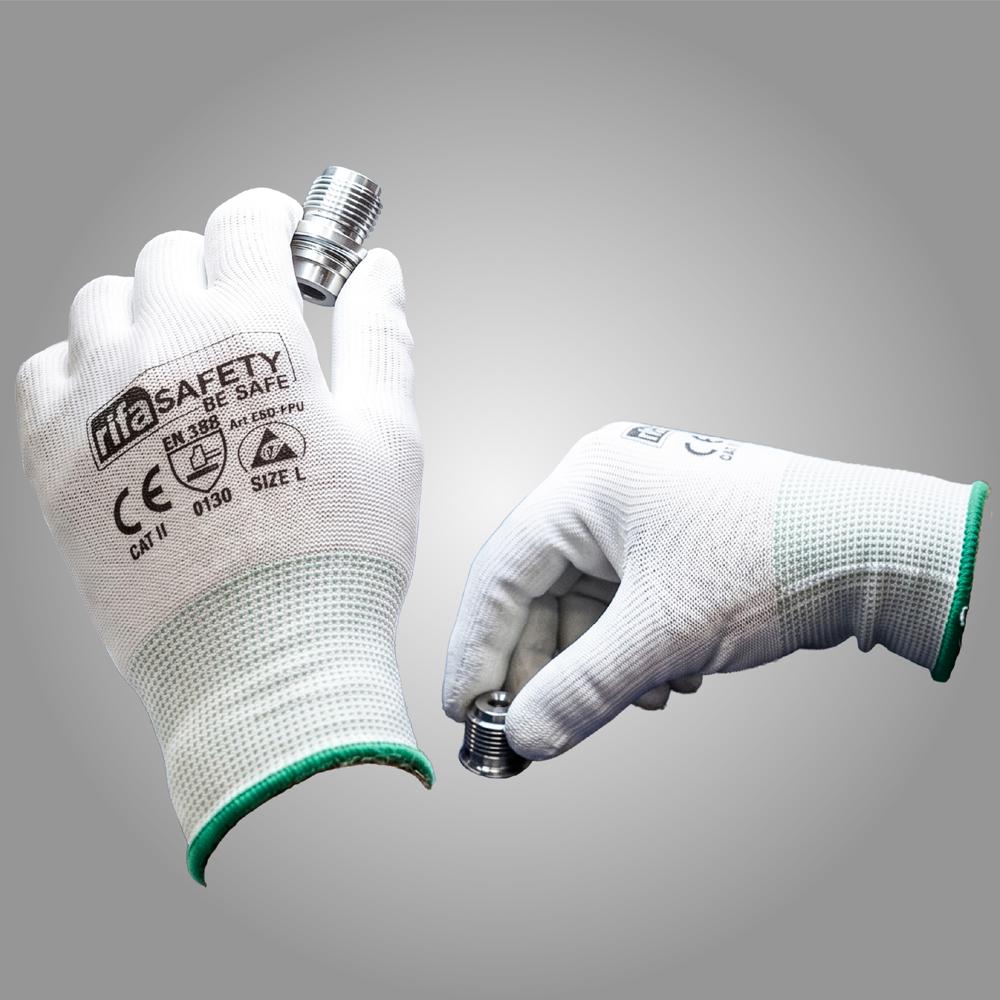 Rifa ESD Fingertip PU Coated Gloves White