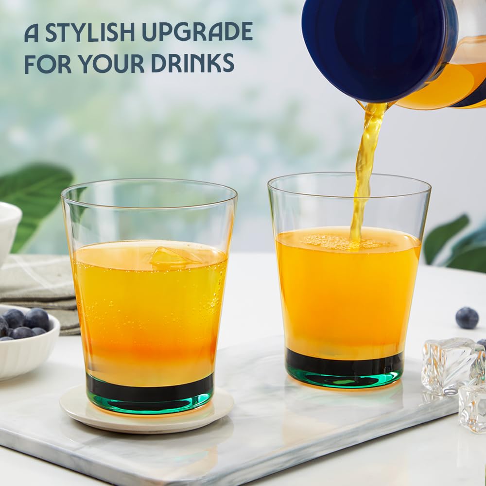 Borosil 300ml x 2pc Orra Green Glass Set | Tumblers with Color Base | Stylish Drinking Glasses for Water, Juice & Soft Drinks | Elegant Glassware for Home, Parties & Gifting