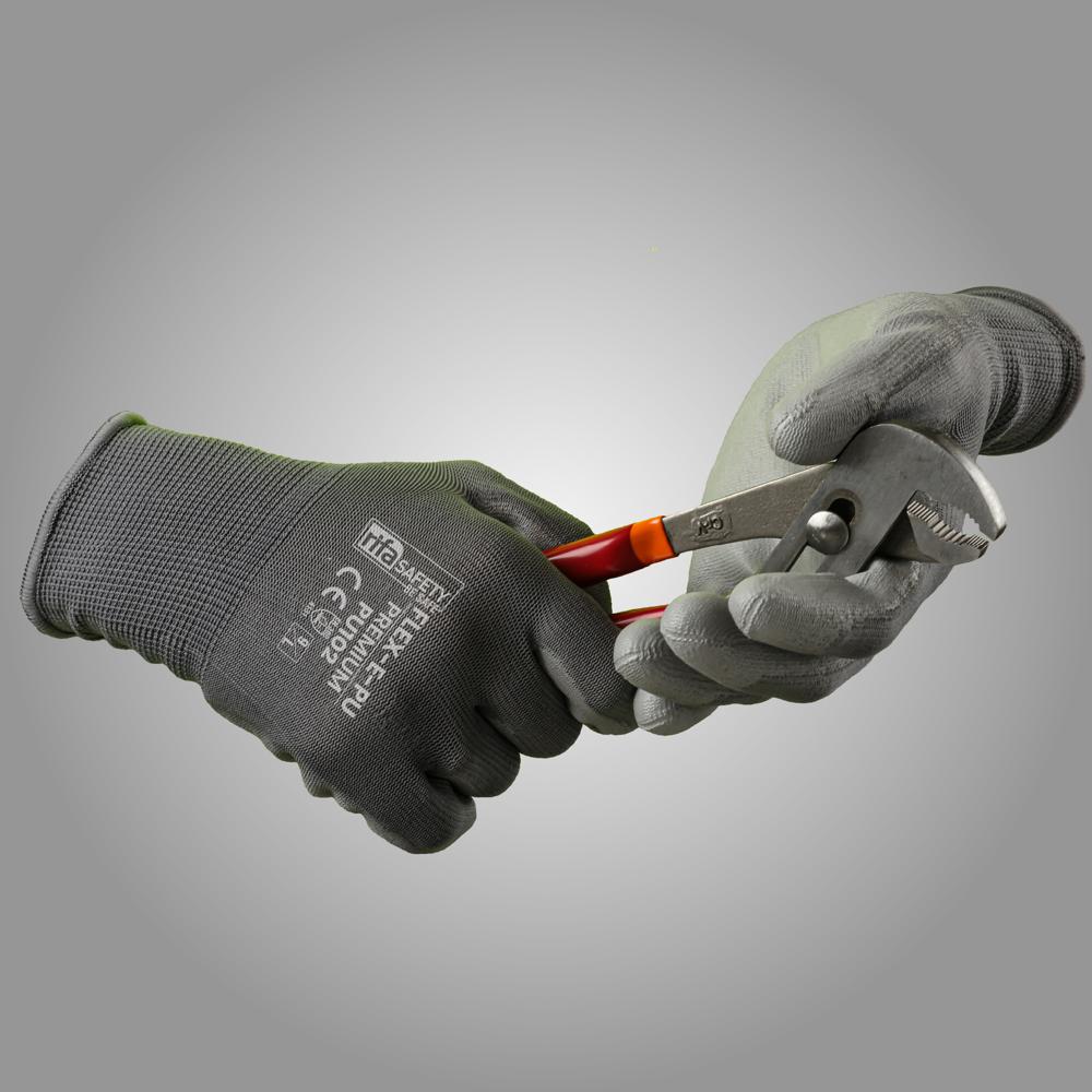 Pu 102 Flex E Pu Grey Gloves - Design: Finger Coated