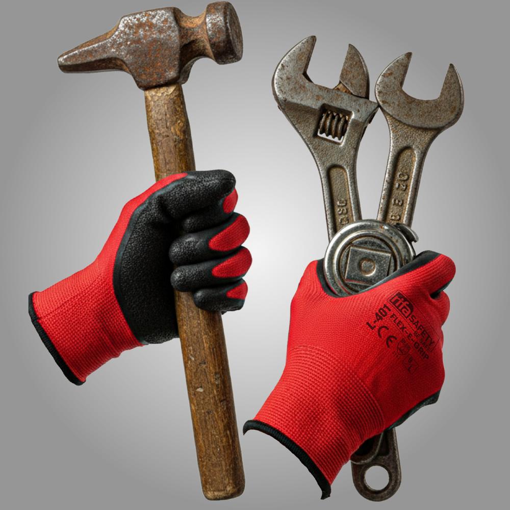 L 401 Flex-E Grip Crinkled Latex Coated Gloves Red/Black