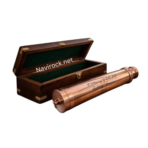 Vintage Copper Finish Telescope with Wooden Box London 1915 Marine Nautical X-Mas Gift (Copper Finish)