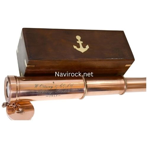 Vintage Copper Finish Telescope with Wooden Box London 1915 Marine Nautical X-Mas Gift (Copper Finish)