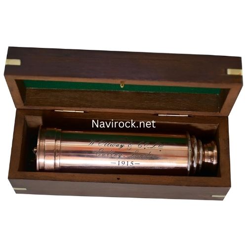 Vintage Copper Finish Telescope with Wooden Box London 1915 Marine Nautical X-Mas Gift (Copper Finish)