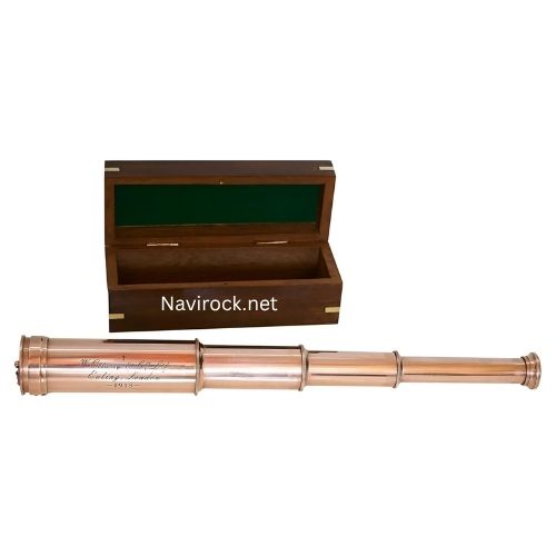Vintage Copper Finish Telescope with Wooden Box London 1915 Marine Nautical X-Mas Gift (Copper Finish)