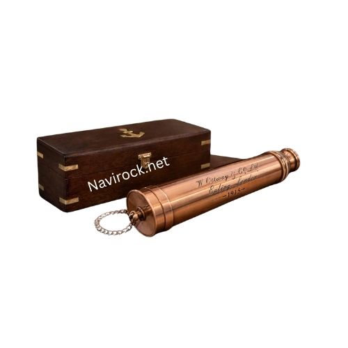 Vintage Copper Finish Telescope with Wooden Box London 1915 Marine Nautical X-Mas Gift (Copper Finish)