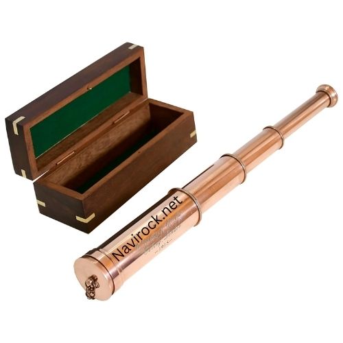 Vintage Copper Finish Telescope with Wooden Box London 1915 Marine Nautical X-Mas Gift (Copper Finish)
