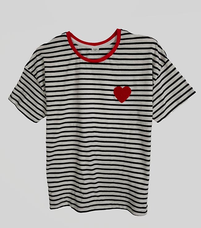 W13650 | Ladies Striped Top with Heart Flock