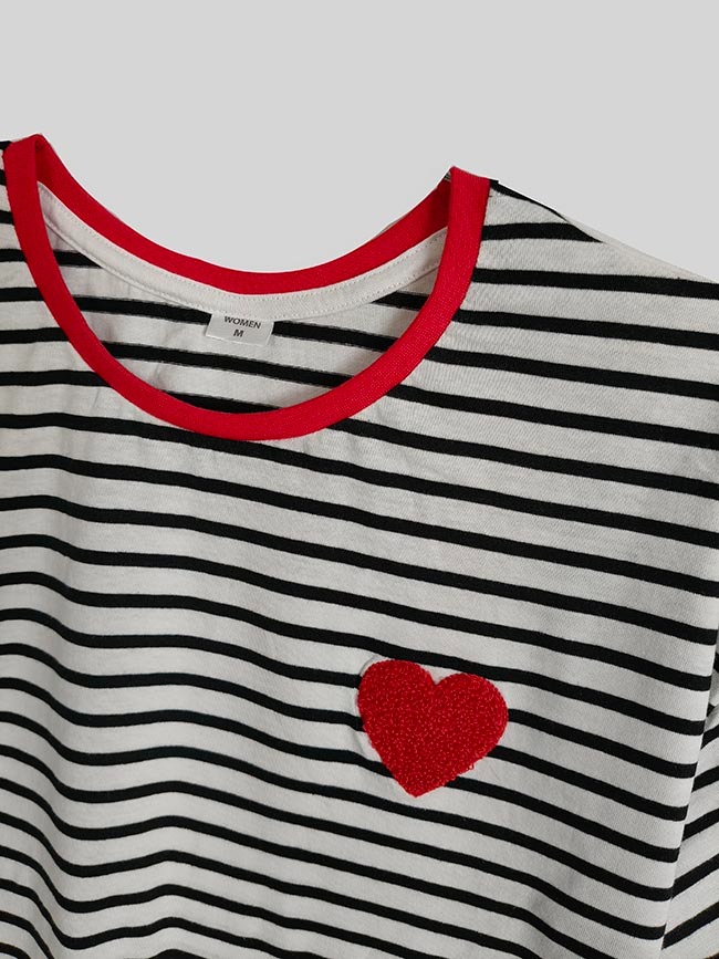 W13650 | Ladies Striped Top with Heart Flock
