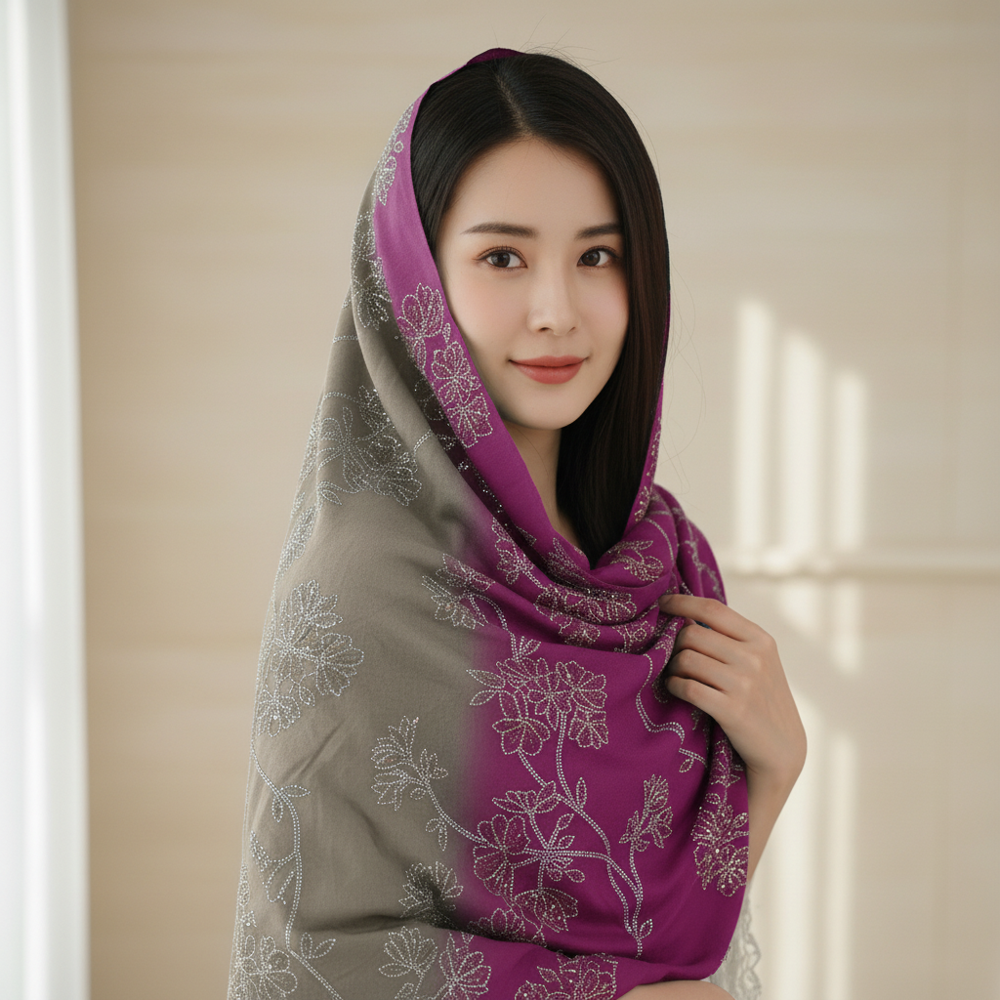 Merino wool All over multi color swasrosvki work Stoles