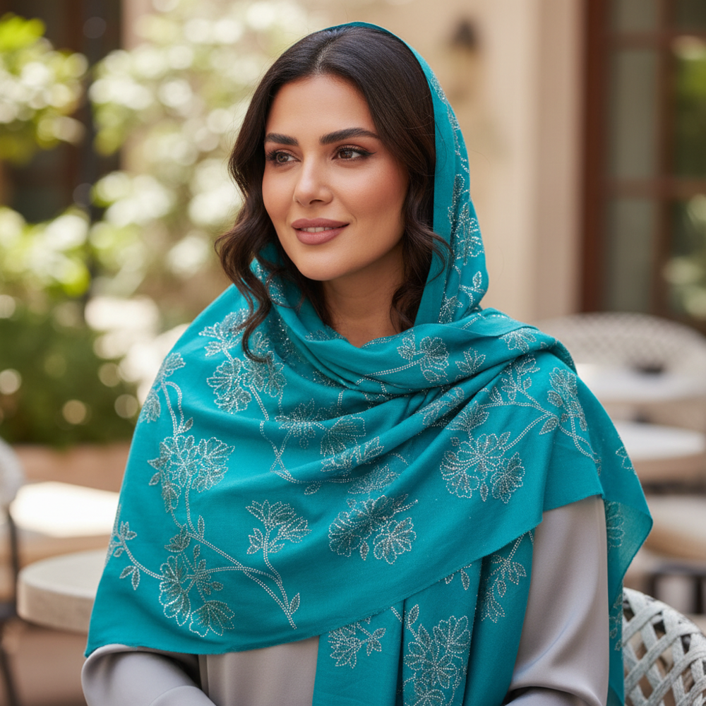 Merino wool All over multi color swasrosvki work Stoles