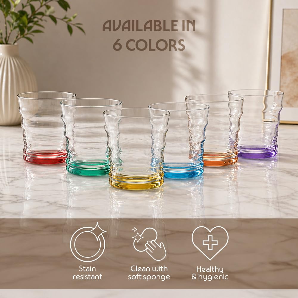 Borosil 250ml x 6pc Diana Red Glass Set | Tumblers with Color Base | Stylish Drinking Glasses for Water, Juice & Soft Drinks | Elegant Glassware for Home, Parties & Gifting BGFGSD00011