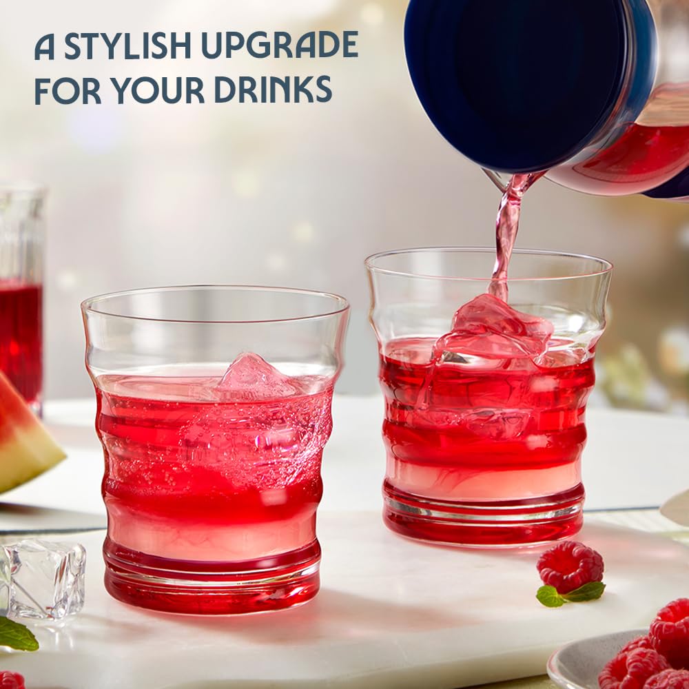 Borosil 250ml x 2pc Diana Red Glass Set | Tumblers with Color Base | Stylish Drinking Glasses for Water, Juice & Soft Drinks | Elegant Glassware for Home, Parties & Gifting BGFGSD00023