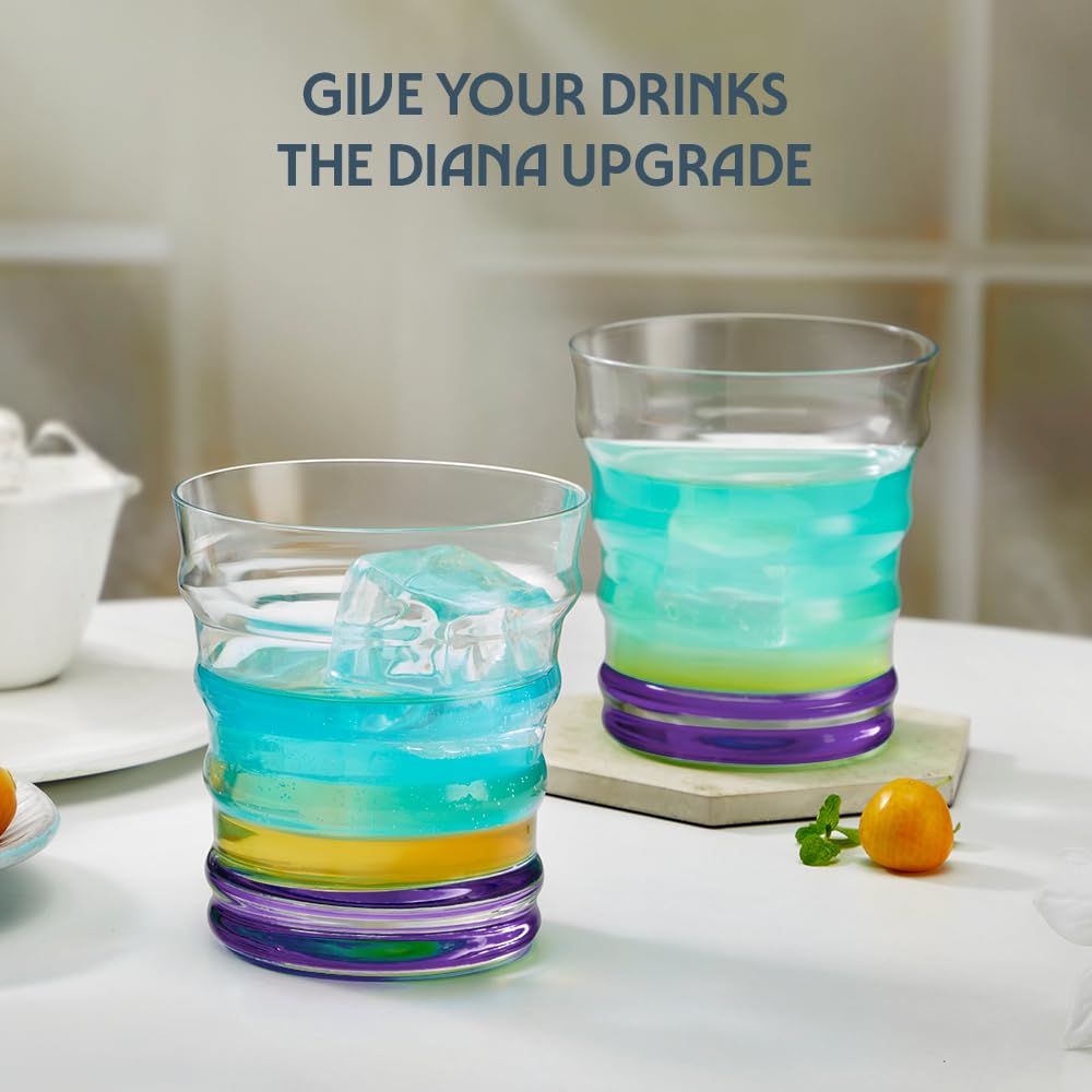 Borosil 250ml x 6pc Diana Purple Glass Set | Tumblers with Color Base | Stylish Drinking Glasses for Water, Juice & Soft Drinks | Elegant Glassware for Home, Parties & Gifting BGFGSD00010