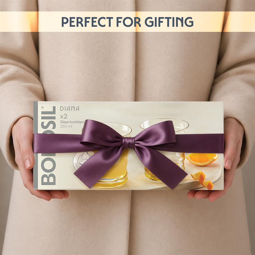 Borosil 250ml x 2pc Diana Purple Glass Set | Tumblers with Color Base | Stylish Drinking Glasses for Water, Juice & Soft Drinks | Elegant Glassware for Home, Parties & Gifting BGFGSD00022