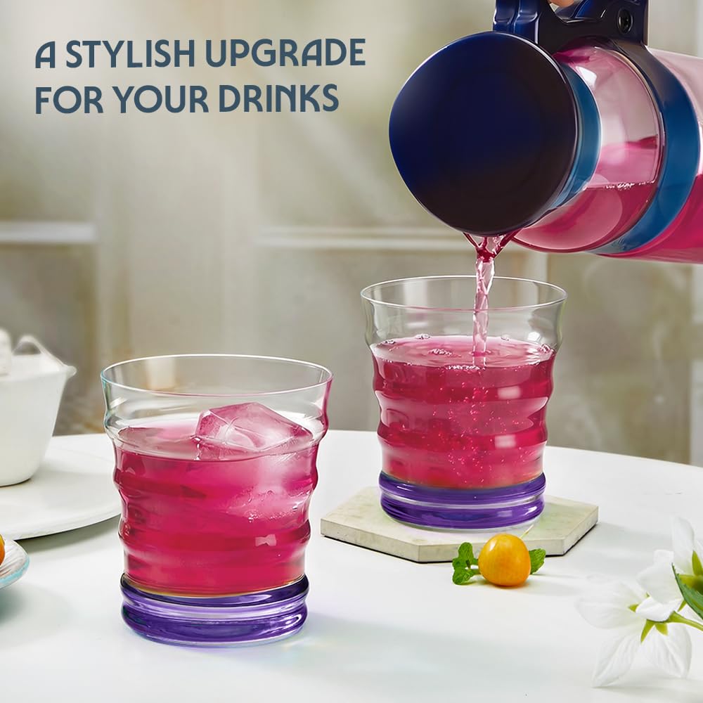 Borosil 250ml x 2pc Diana Purple Glass Set | Tumblers with Color Base | Stylish Drinking Glasses for Water, Juice & Soft Drinks | Elegant Glassware for Home, Parties & Gifting BGFGSD00022