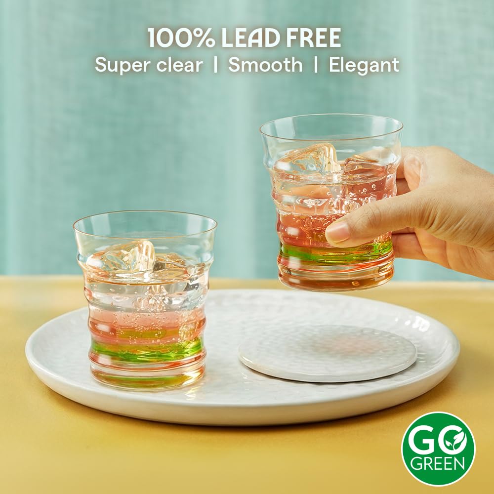 Borosil 250ml x 6pc Diana Orange Glass Set | Tumblers with Color Base | Stylish Drinking Glasses for Water, Juice & Soft Drinks | Elegant Glassware for Home, Parties & Gifting BGFGSD00009