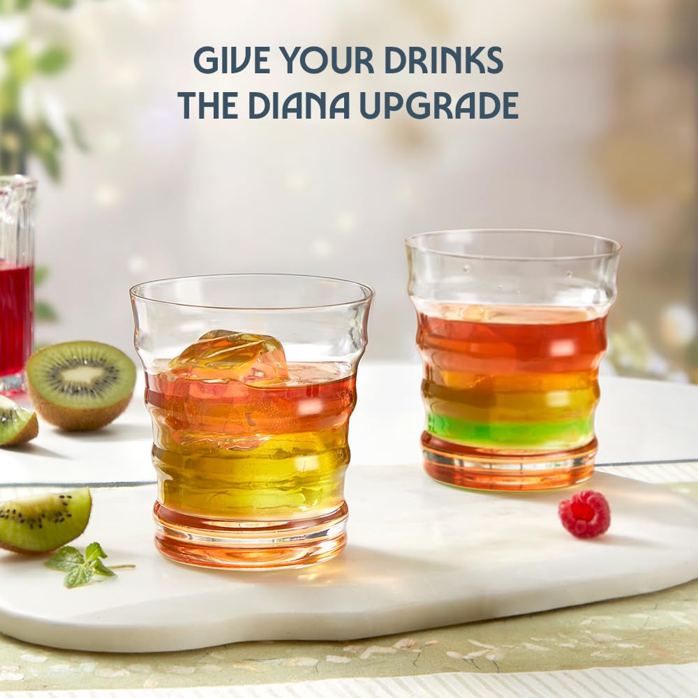 Borosil 250ml x 2pc Diana Orange Glass Set | Tumblers with Color Base | Stylish Drinking Glasses for Water, Juice & Soft Drinks | Elegant Glassware for Home, Parties & Gifting BGFGSD00021