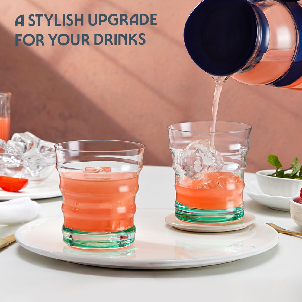 Borosil 250ml x 6pc Diana Green Glass Set | Tumblers with Color Base | Stylish Drinking Glasses for Water, Juice & Soft Drinks | Elegant Glassware for Home, Parties & Gifting