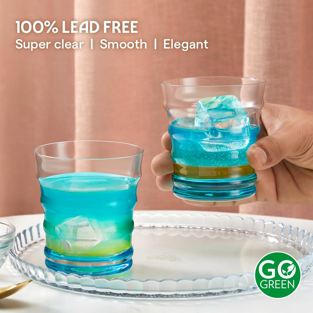 Borosil 250ml x 6pc Diana Blue Glass Set | Tumblers with Color Base | Stylish Drinking Glasses for Water, Juice & Soft Drinks | Elegant Glassware for Home, Parties & Gifting