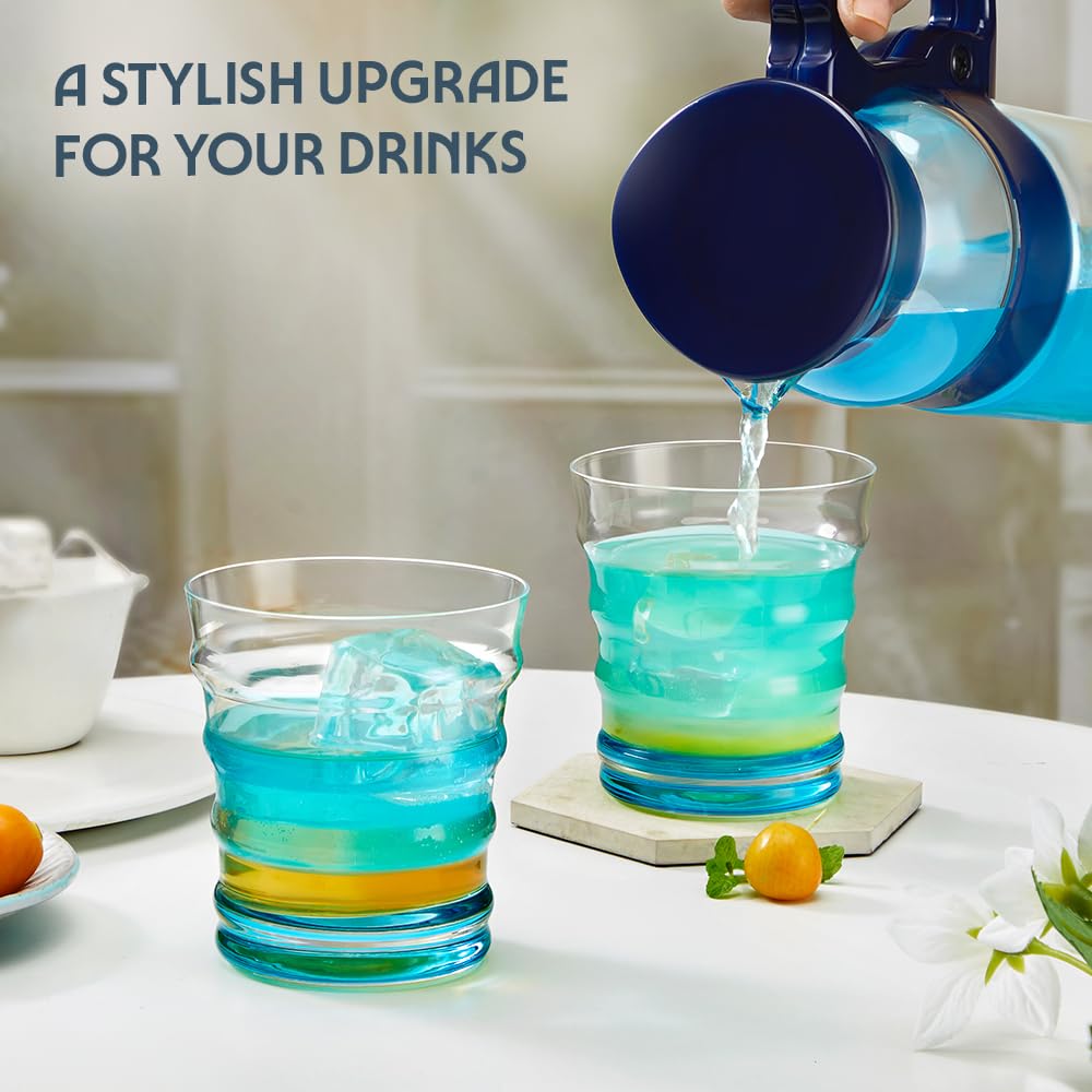 Borosil 250ml x 6pc Diana Blue Glass Set | Tumblers with Color Base | Stylish Drinking Glasses for Water, Juice & Soft Drinks | Elegant Glassware for Home, Parties & Gifting