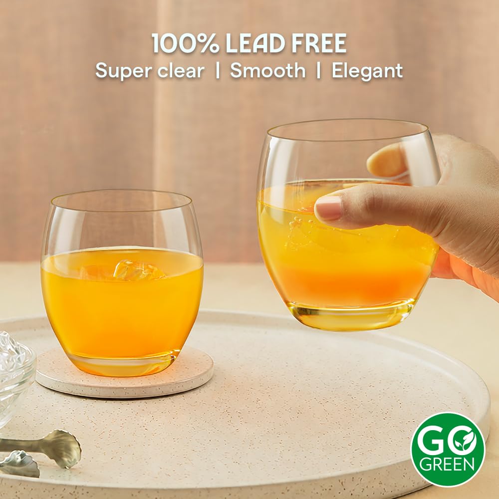 Borosil 400ml x 6pc Bliss Yellow Glass Set | Tumblers with Color Base | Stylish Drinking Glasses for Water, Juice & Soft Drinks | Elegant Glassware for Home, Parties & Gifting BGFGSD00048