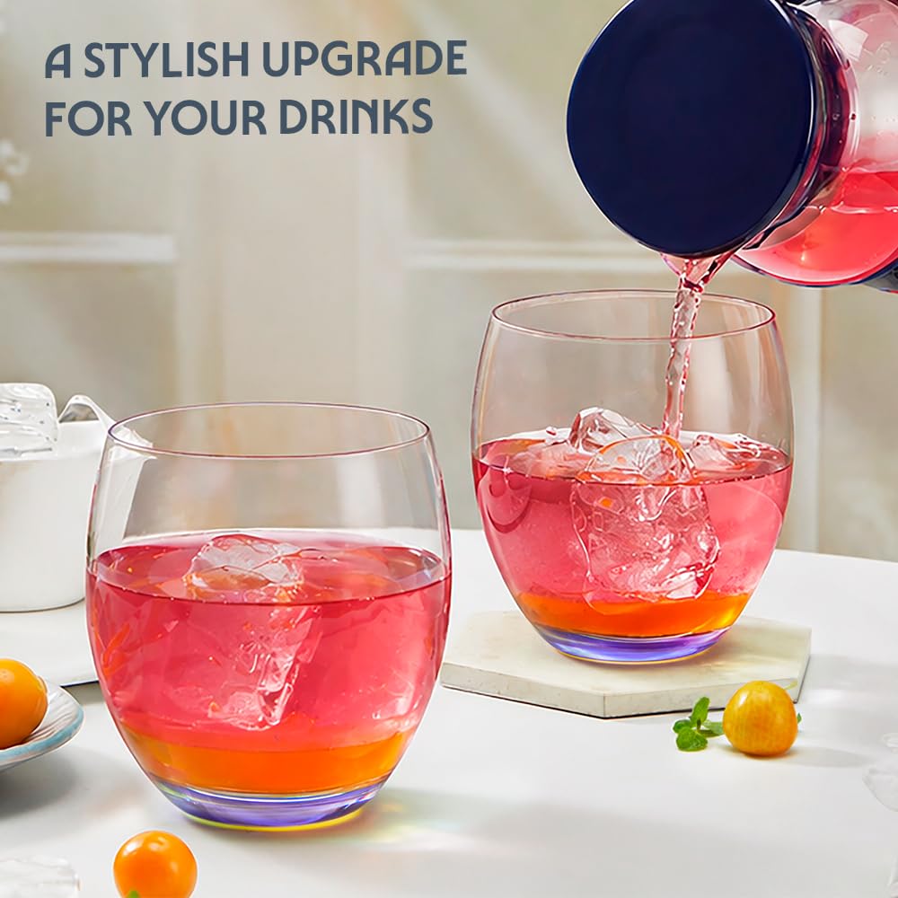 Borosil 400ml x 6pc Bliss Purple Glass Set | Tumblers with Color Base | Stylish Drinking Glasses for Water, Juice & Soft Drinks | Elegant Glassware for Home, Parties & Gifting BGFGSD00050
