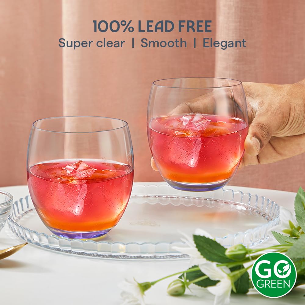 Borosil 400ml x 2pc Bliss Purple Glass Set | Tumblers with Color Base | Stylish Drinking Glasses for Water, Juice & Soft Drinks | Elegant Glassware for Home, Parties & Gifting  BGFGSD00017
