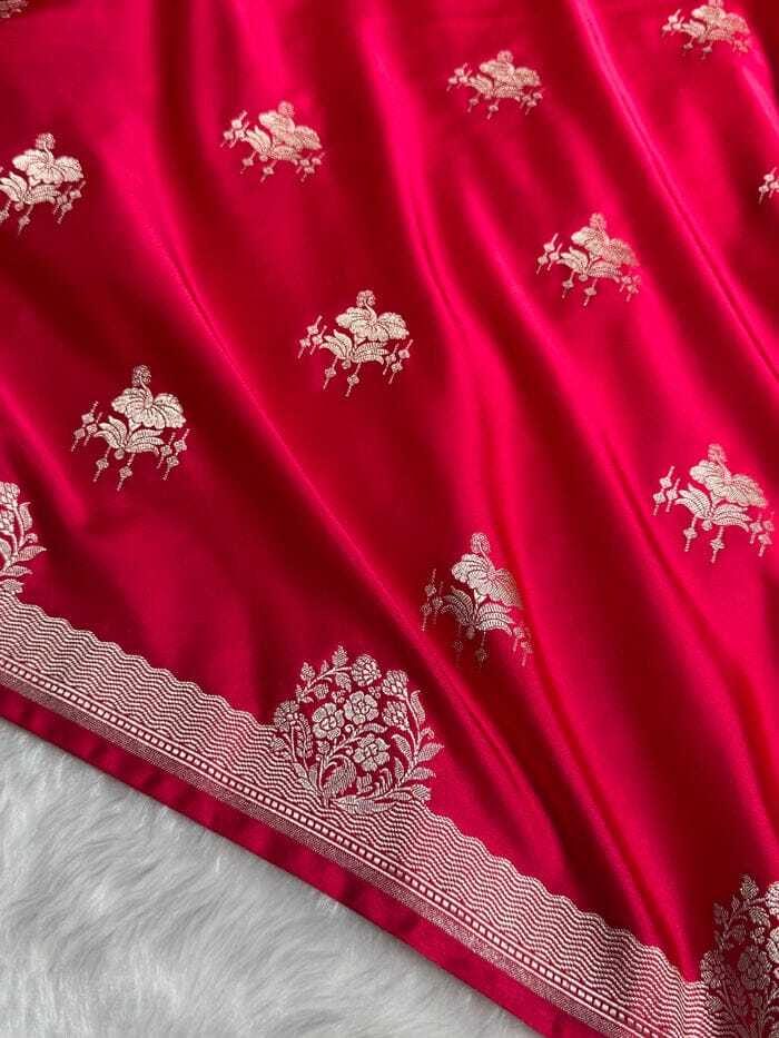 Rani Pink Banarasi Floral Buti Mashru Silk Saree
