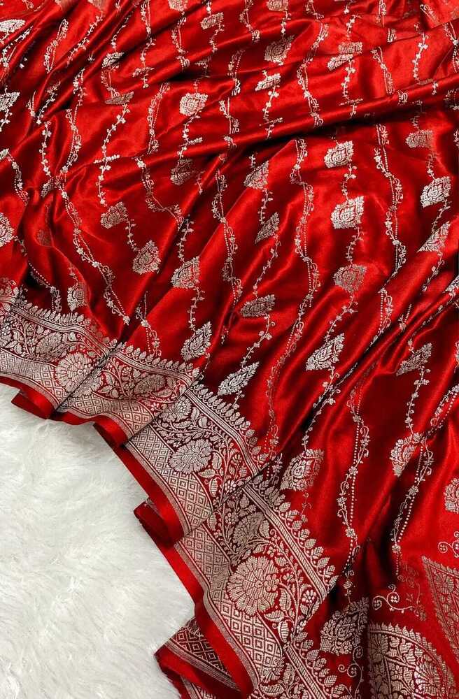 Ruby Red Banarasi Laheriya Buti Mashru Silk Saree