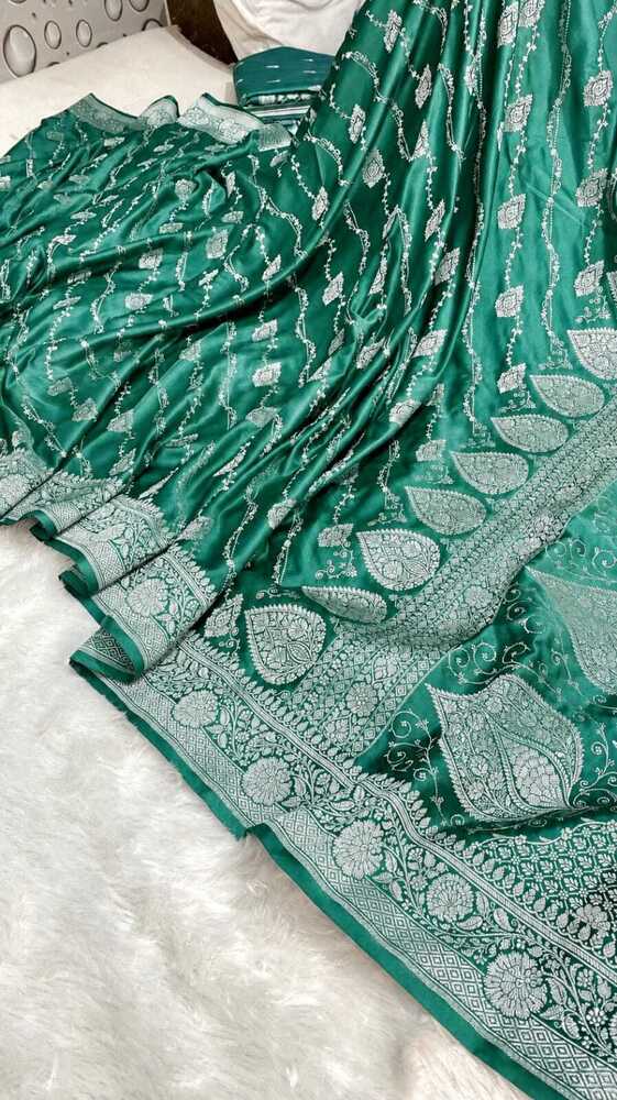 Sea Green Banarasi Laheriya Buti Mashru Silk Saree