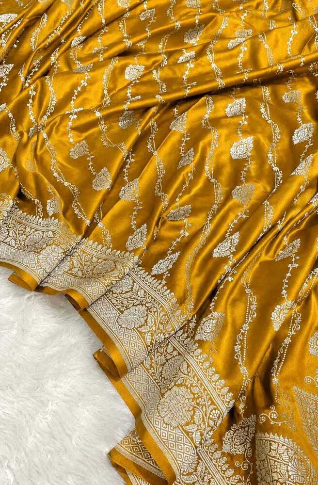 Golden Mustard Banarasi Laheriya Buti Mashru Silk Saree