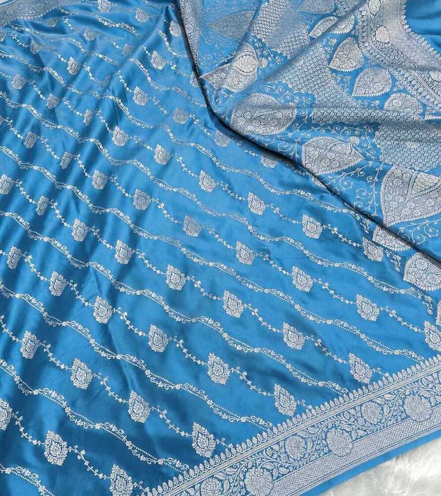 Sky Blue Banarasi Laheriya Buti Mashru Silk Saree