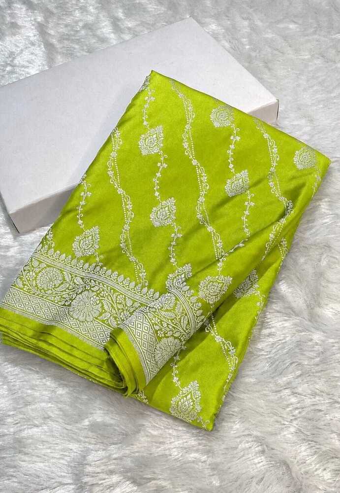 Lime Green Banarasi Laheriya Buti Mashru Silk Saree