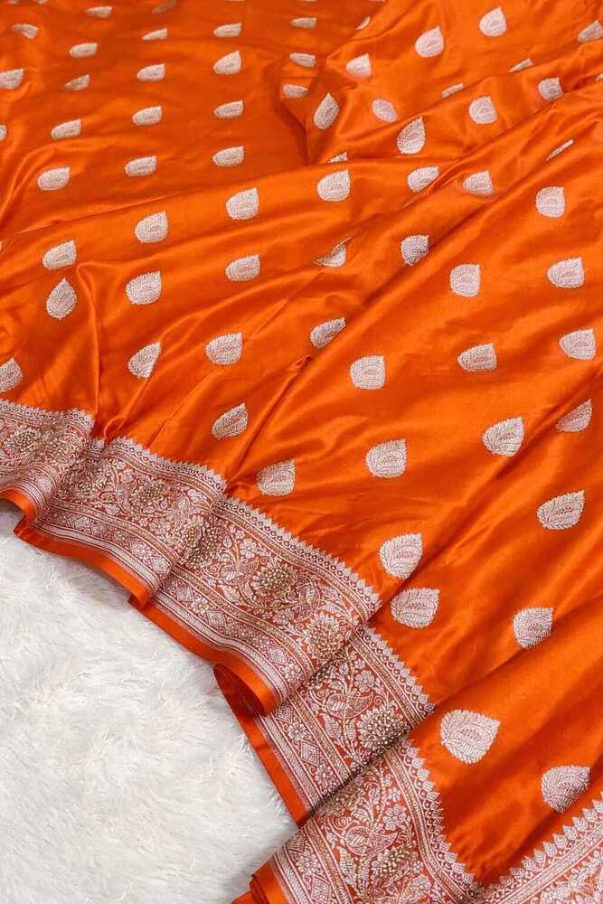 Tangerine Orange Banarasi Paisley Buti Mashru Silk Saree