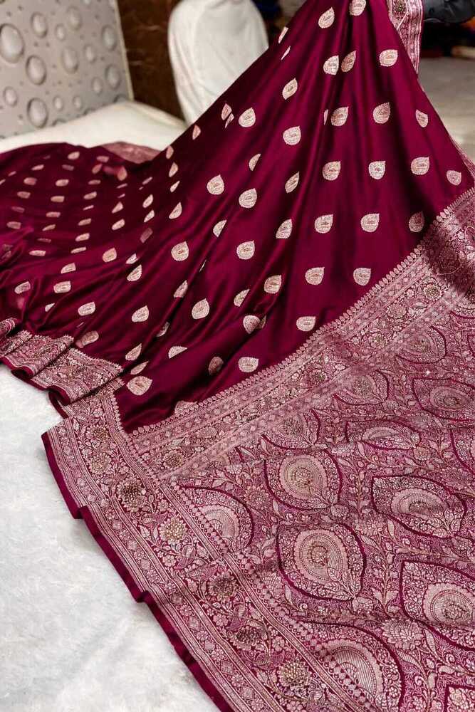 Purple Banarasi Paisley Buti Mashru Silk Saree