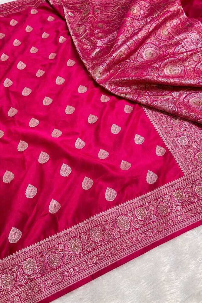 Magenta Pink Banarasi Paisley Buti Mashru Silk Saree